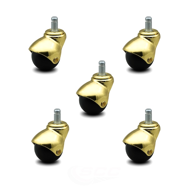 2 Inch Bright Brass Hooded Grip Ring Ball Casters, 5PK